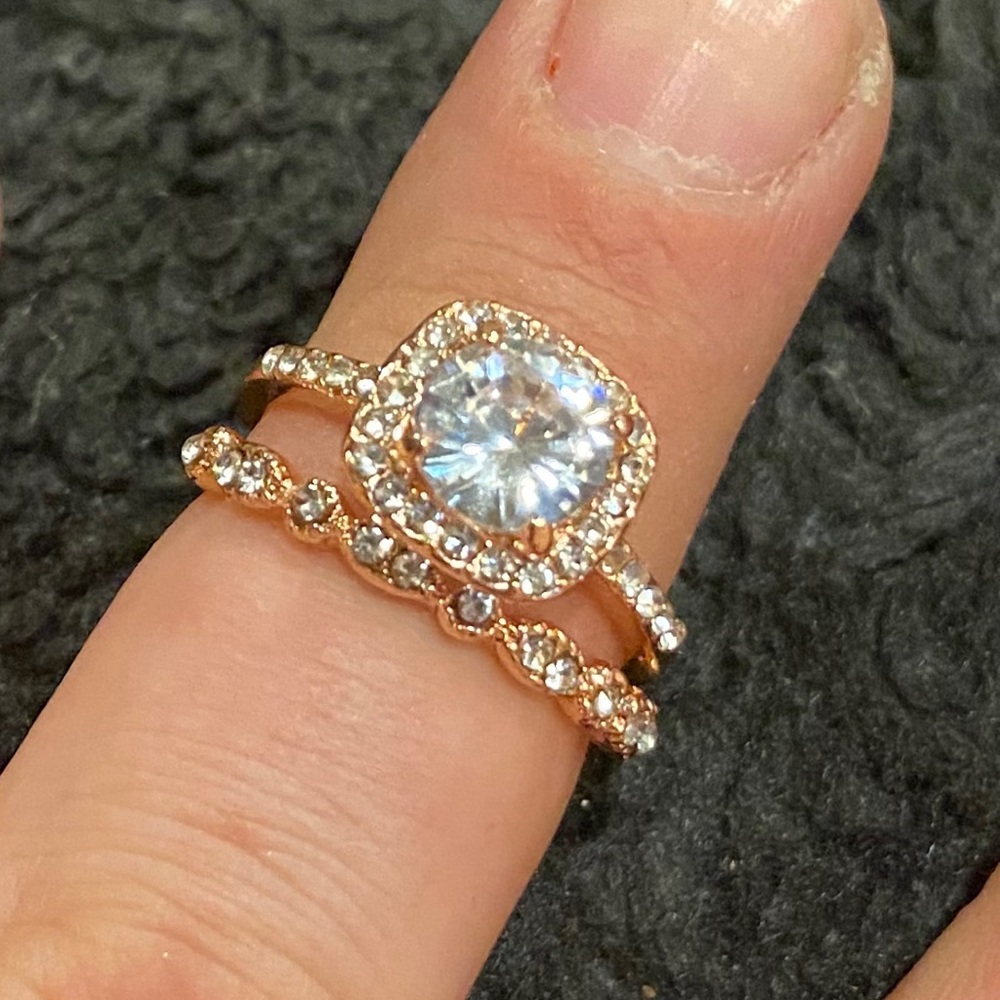 NEW CZ rose gold wedding ring set